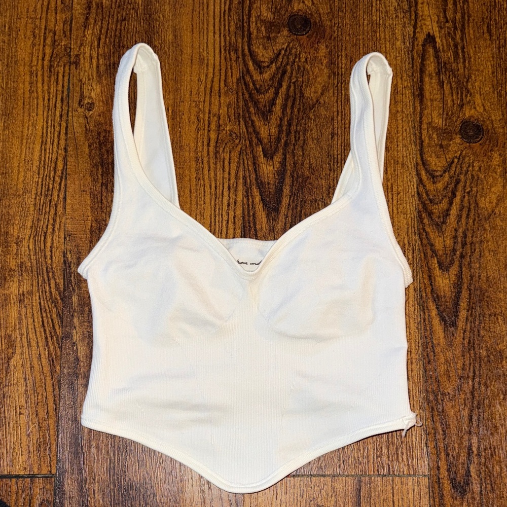 UO Out From Under White Ribbed Corset Hem Notched Tank Top